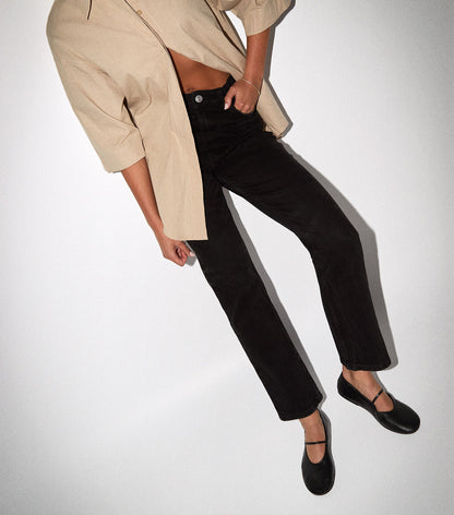 Martinez Black Nappa Flats | Tony Bianco