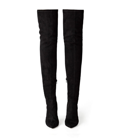 Avah Black Stretch Suede Long Boots | Tony Bianco