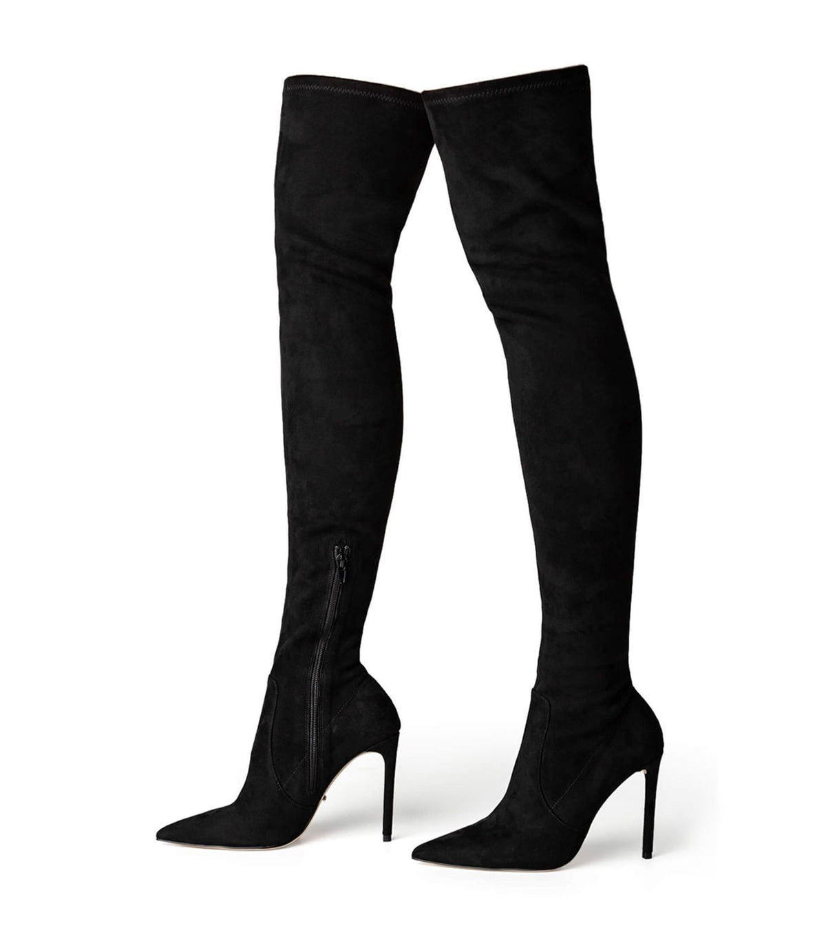 Avah Black Stretch Suede Long Boots | Tony Bianco