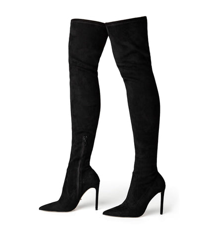 Avah Black Stretch Suede Long Boots | Tony Bianco