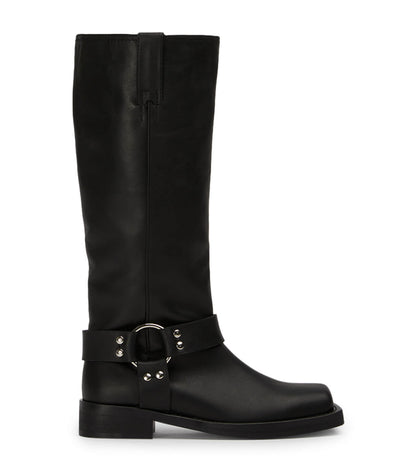 Biker Black Wax Calf Boots | Tony Bianco