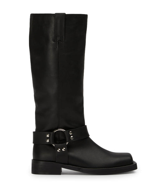 Biker Black Wax Calf Boots | Tony Bianco