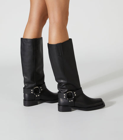 Biker Black Wax Calf Boots | Tony Bianco