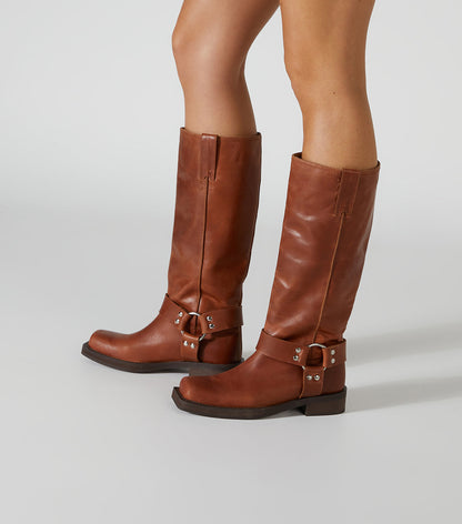 Biker Cognac Calf Boots | Tony Bianco