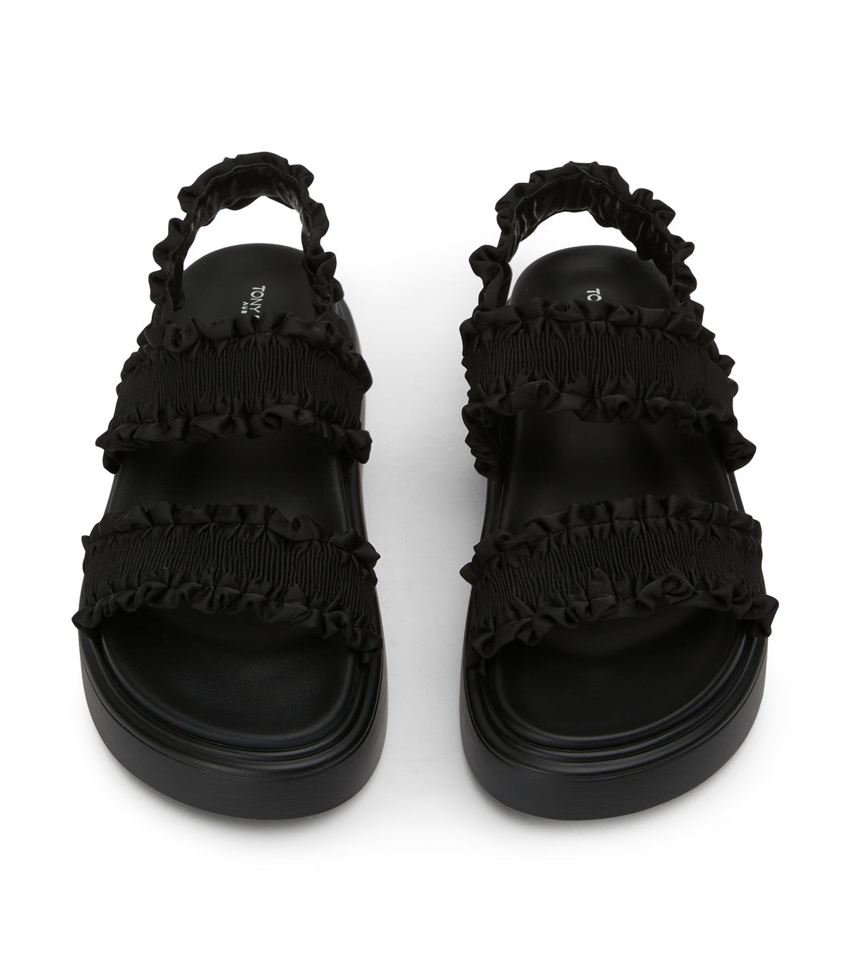 Jerry Black Ruffle Sandals | Tony Bianco